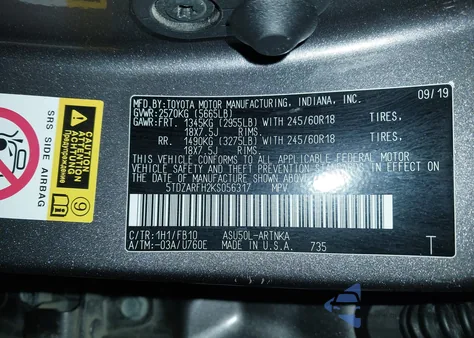 2019 Toyota Highlander Le from USA, damaged, VIN 5TDZARFH2KS056317